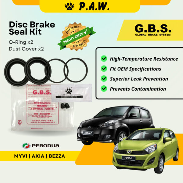 GBS Disc Brake Seal Kit For PERODUA MYVI 1.5 LAGI BEST,AXIA,BEZZA (Front) (Half Set)