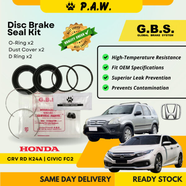 GBS Disc Brake Seal Kit For CRV RD S9A 2.0/2.4, Civic FC2 GL 2.0 (Front) (Half Set)
