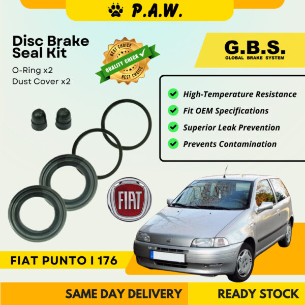 GBS Disc Brake Seal Kit For Fiat Punto I 176 1993-1999 (Front) (Half Set)