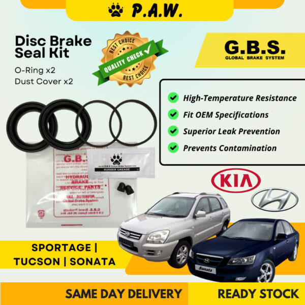 GBS Disc Brake Seal Kit For Kia Sportage JE/KM 2.0 & Hyundai Tucson JM, Sonata NF (Front) (Half Set)