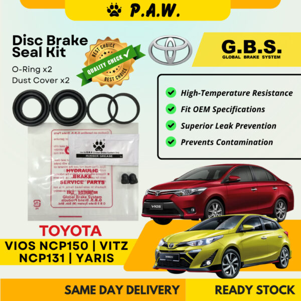 GBS Disc Brake Seal Kit For Toyota Vios NCP93/ NCP150, Vitz NCP131, Yaris NCP151 (Rear) (Half Set)