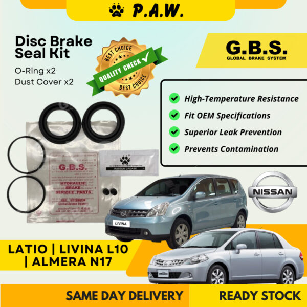 GBS Disc Brake Seal Kit For NISSAN LIVINA LATIO L10, ALMERA N17 (Front) (Half Set)