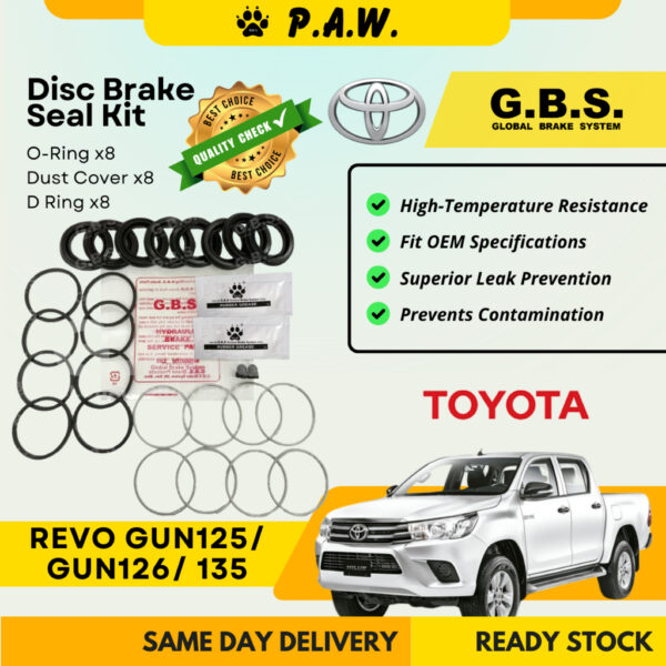 GBS Disc Brake Seal Kit For TOYOTA REVO GUN125, GUN126, 135 (Front) (Half Set)