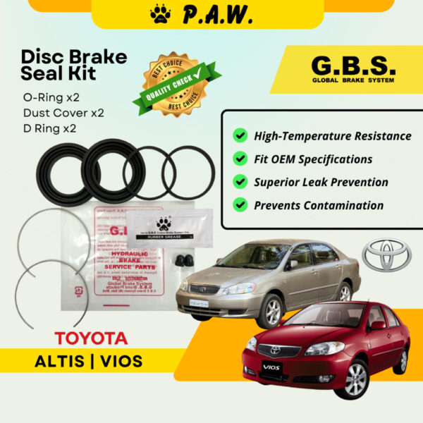 GBS Disc Brake Seal Kit For TOYOTA ALTIS 1.6 ZZE121, NCP93 (Front) (Half Set)