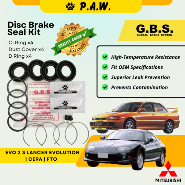GBS Disc Brake Seal Kit For MITSUBISHI EVO 2 3 LANCER EVOLUTION,CE9A,FTO (Front) (Half Set)