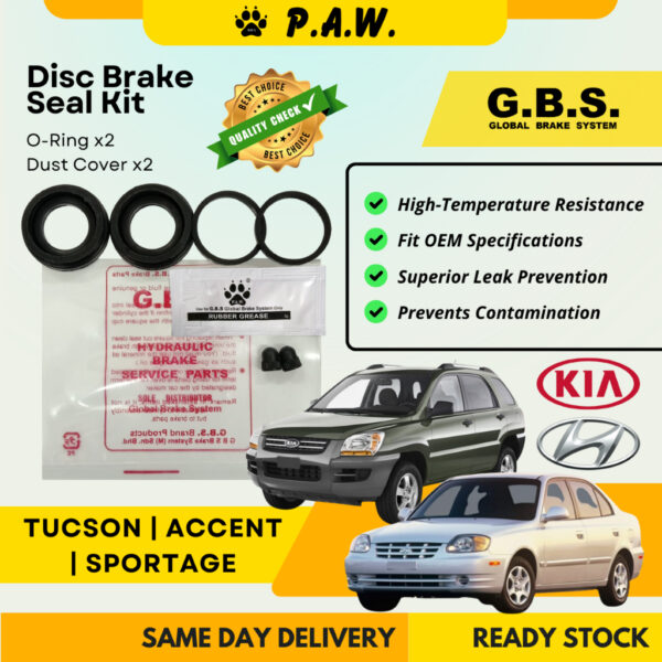 GBS Disc Brake Seal Kit For Kia Sportage 2006 & Hyundai Tucson, Accent (Rear) (Half Set)