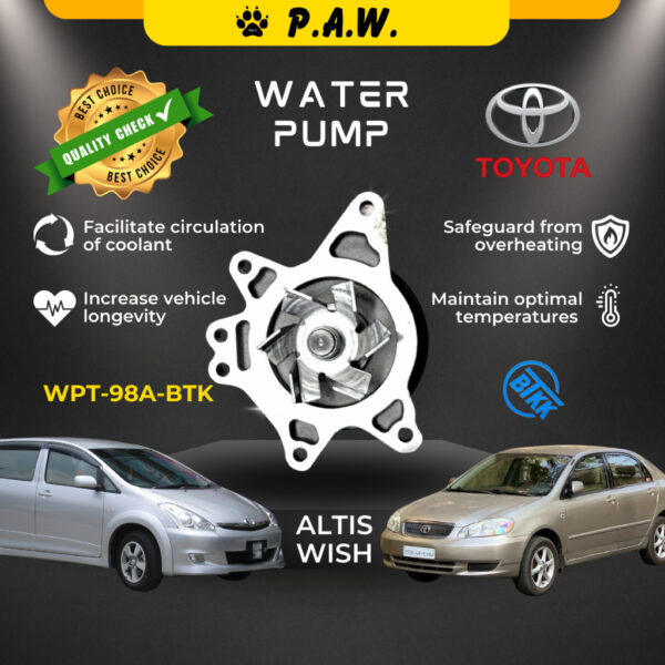 Toyota Altis 1.6 1.8 2002-2007 Wish 1.8 ZHE10 BTKK Water Pump 98A 16100-09080 94858649