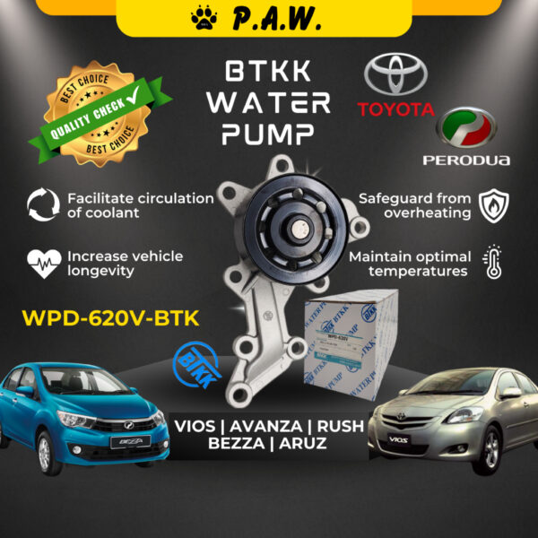 Toyota Vios NCP150 Avanza F652 Perodua Bezza 1.3 Aruz BTKK Water Pump 620V