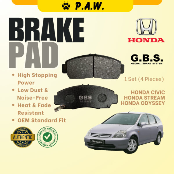 BRAKE PAD (GBS) FRONT : HONDA CIVIC SNA FD1 FD2 1906' TAO STREAM S7A 1900' ODYSSEY 1903' RB1 RB3 RN6 (T-15.5MM) B/PAD
