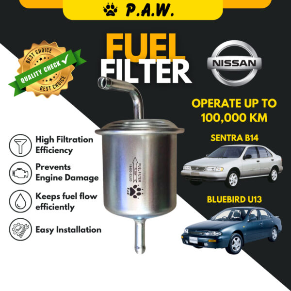 FUEL FILTER (STEEL-L SHAPE):- Nissan B14 U13 INJ' CARB' SR18/20 Z16 Z20 R32 R33 R34 A31 A32