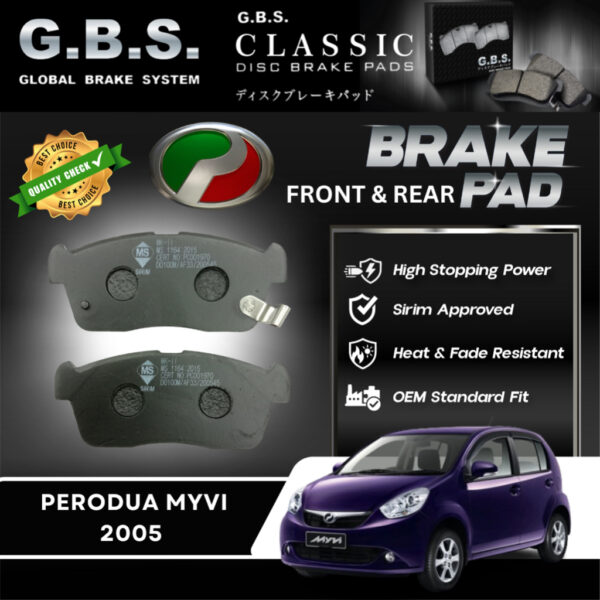 GBS Perodua Front / Rear DISC BRAKE PAD FOR MYVI 2005