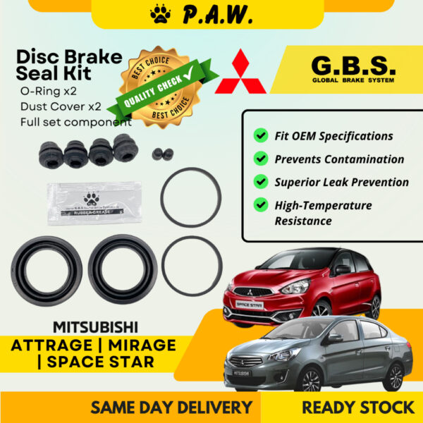 GBS Disc Brake Seal Kit For MITSUBISHI Attrage 1.2, Mirage, Space Star (Front) (Full Set)