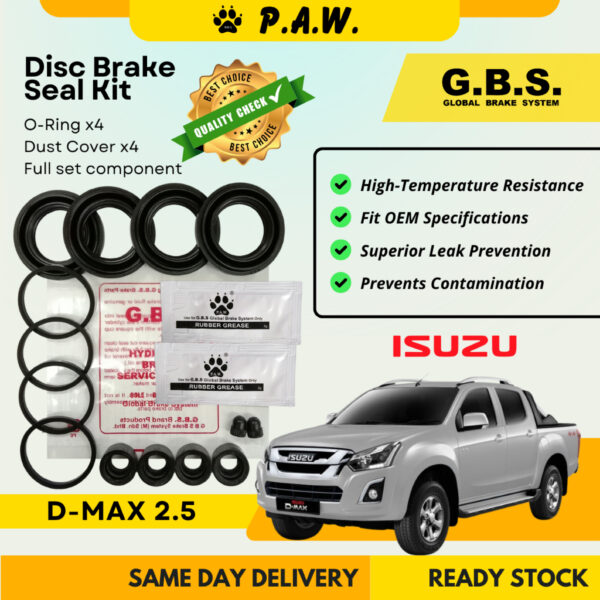 GBS Disc Brake Seal Kit For ISUZU D-MAX 2.5 (Front) (Full Set)