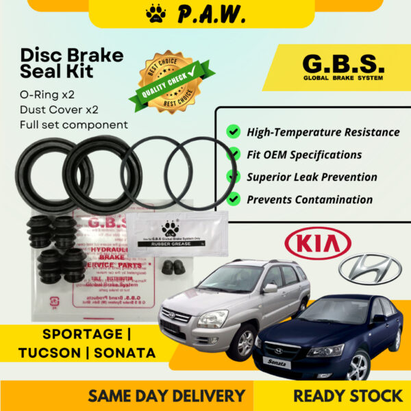 GBS Disc Brake Seal Kit For Kia Sportage JE/KM 2.0 & Hyundai Tucson JM, Sonata NF (Front) (Full Set)