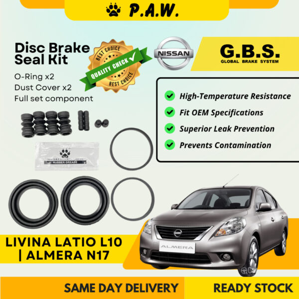 GBS Disc Brake Seal Kit For NISSAN LIVINA LATIO L10, ALMERA N17 (Front) (Full Set)