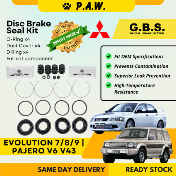GBS Disc Brake Seal Kit For MITSUBISHI PAJERO V6 V43, EVOLUTION 7/8/9 (Front) (Full Set)