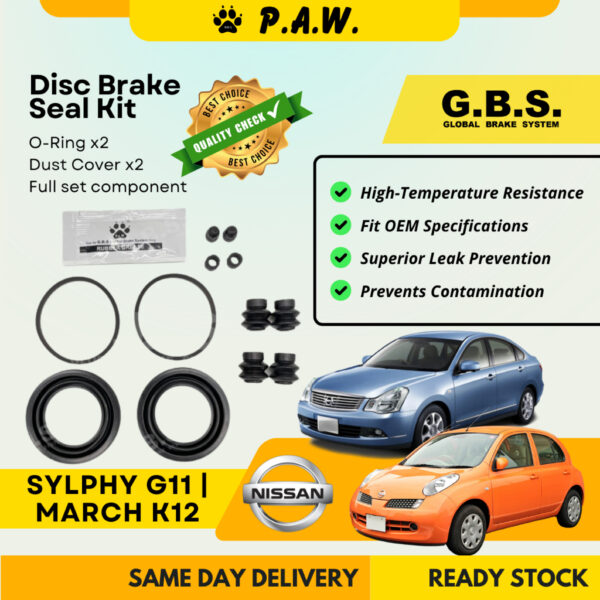 GBS Disc Brake Seal Kit For NISSAN SYLPHY 2.0 MARCH K12 (Front) (Full Set)