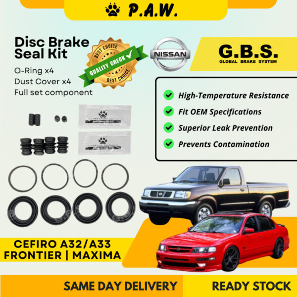 GBS Disc Brake Seal Kit For NISSAN CEFIRO A32 A33 3.0,FRONTIER 'P' (Front) (Full Set)