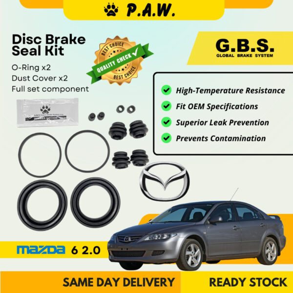 GBS Disc Brake Seal Kit For MAZDA 6 2.0 (Front) (Full Set) with 2 O Ring, 2 Dust Cover, 4 pin bush