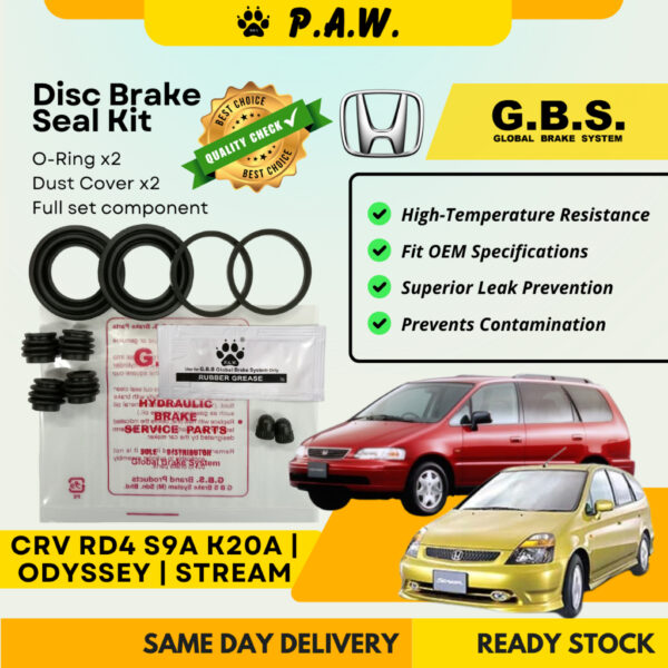 GBS Disc Brake Seal Kit For Honda CRV TOA/S9A 2.0, Odyssey RA/RB, Stream RN 1.8/2.0 Rear (Full Set)