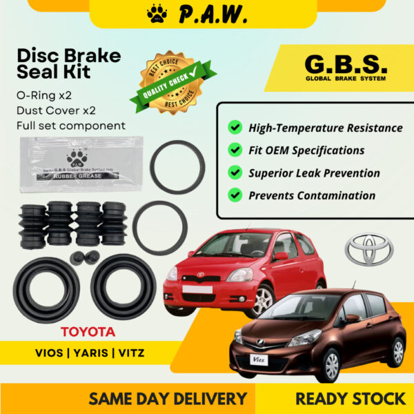 GBS Disc Brake Seal Kit For Toyota Vios NCP93/NCP150, Vitz NCP131, Yaris NCP151 (Rear) (Full Set)