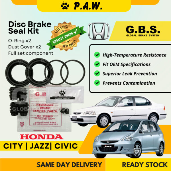 GBS Disc Brake Seal Kit For HONDA JAZZ,CITY ZX,CIVIC EU ES EP (Front) (Full Set)