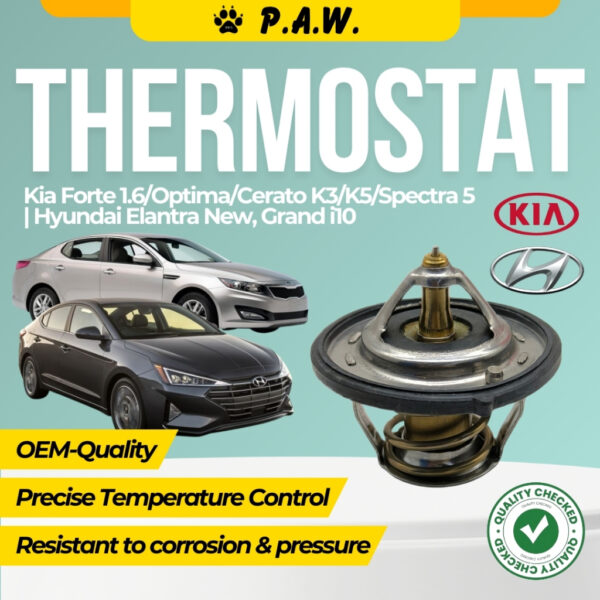 Thermostat for Kia Forte 1.6, Optima, Cerato K3/K5, Spectra 5 & Hyundai Elantra New, Grand i10 82°C (With Oring)