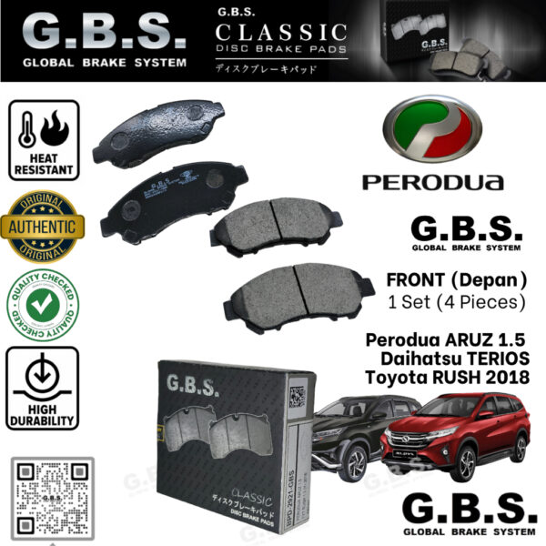 Second image of PERODUA ARUZ 1.5 TOYOTA RUSH 2018 DAIHATSU TERIOS Front GBS Classic Brake Pad Brek Depan