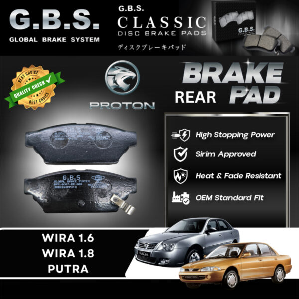 Proton  Wira 1.6/1.8 Rear Disc Brake Pad Satria 1.6 / Satria 1.8 GTI / Putra 1.8 GBS Classic Brake Pad Brek Belakang
