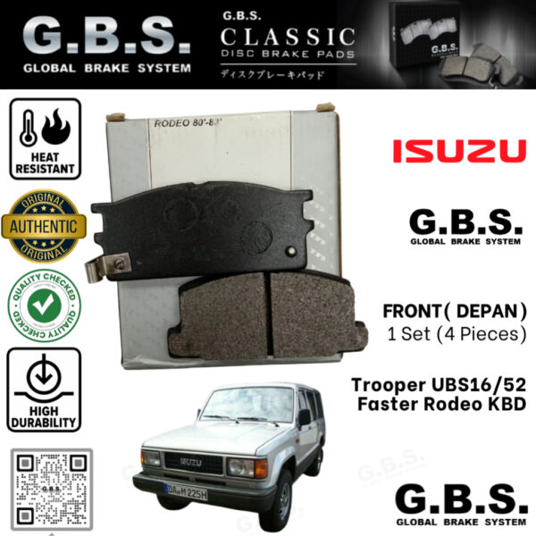 Second image of Isuzu Trooper UBS16/52 2.2 1980-1983 Faster Rodeo Front GBS Classic Brake Pad Brek Depan