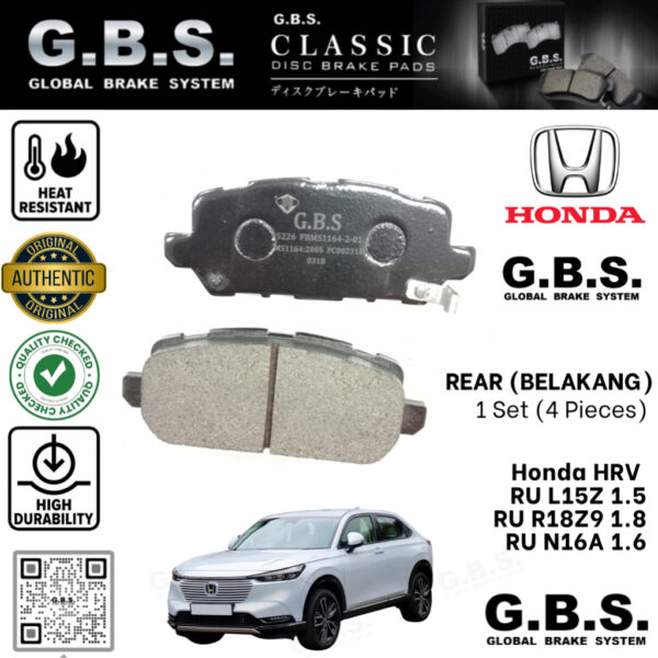 Second image of Honda HRV RU L15Z  R18Z9 1.8 2013-2022  N16A 1.6 Turbo Diesel 2013-2022 FRONT GBS Classic Brake Pad Brek Depan