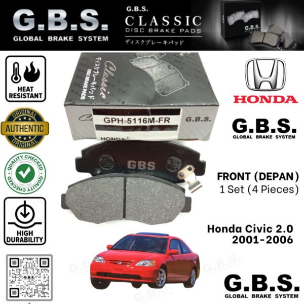 Second image of Honda Legend KB1 2004-2008 KB2 2008-2012 Front GBS Classic Brake Pad Brek Depan