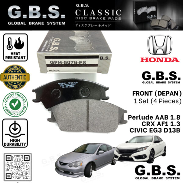Second image of Honda Prelude AAB 1.8 1983-1987 CRX AF1 1.3 1983-1987 Civic EG3 D13B 1.3 1991-1995 FRONT GBS Classic Brake Pad Brek Depa
