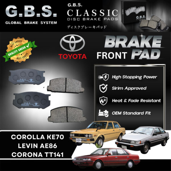Toyota Corolla KE70 Levin AE86 CoronaTT141 Brek Depan GBS Classic Brake Pad Front Semi Metalic Sirim Approved