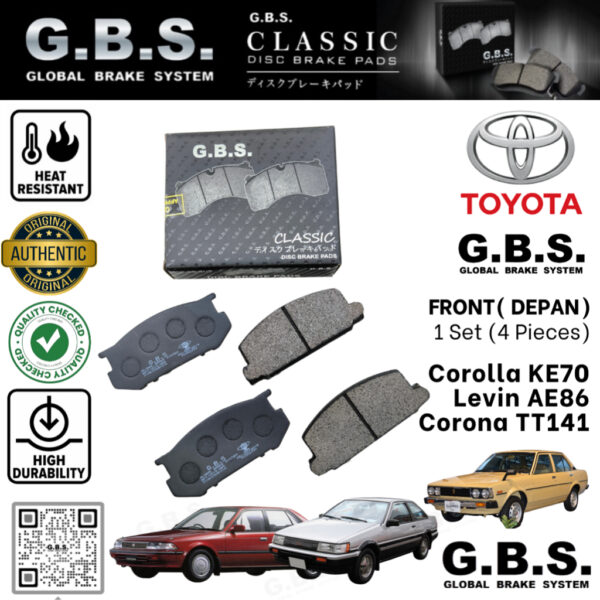 Second image of Toyota Corolla KE70 Levin AE86 CoronaTT141 Brek Depan GBS Classic Brake Pad Front Semi Metalic Sirim Approved