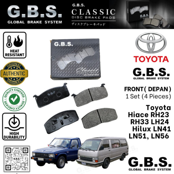 Second image of Toyota Hiace RH23 RH33 LH24 LH51 Hilux RN35 RN45 Brek Depan GBS Classic Front Brake Pad Semi Metalic