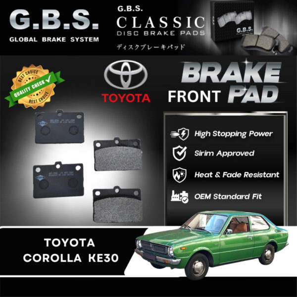 Toyota Corolla KE30 1976-1980 Depan Brek Pad GBS Classic Front Brake Pad Semi Metalic Sirim Approved