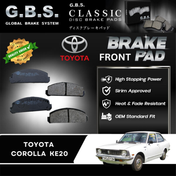 Toyota Corolla KE20 1972-1978 Depan Brek Pad GBS Classic Brake Pad Front Semi Metalic Sirim Approved
