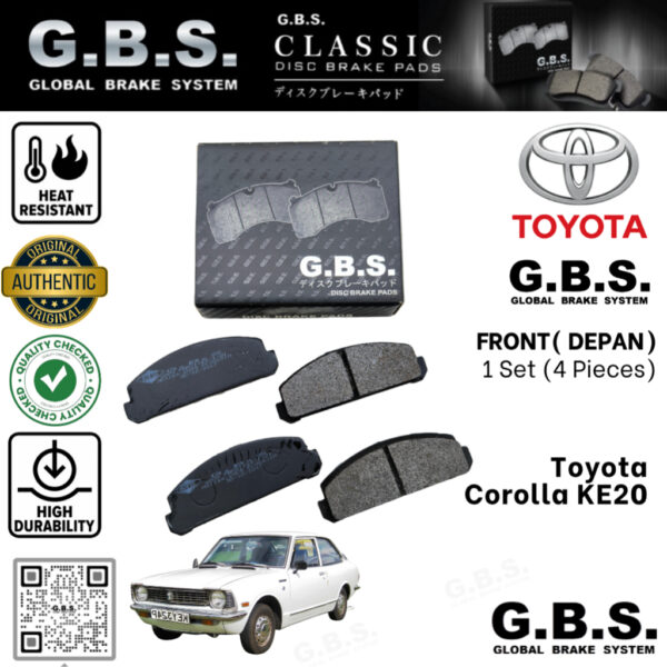Second image of Toyota Corolla KE20 1972-1978 Depan Brek Pad GBS Classic Brake Pad Front Semi Metalic Sirim Approved