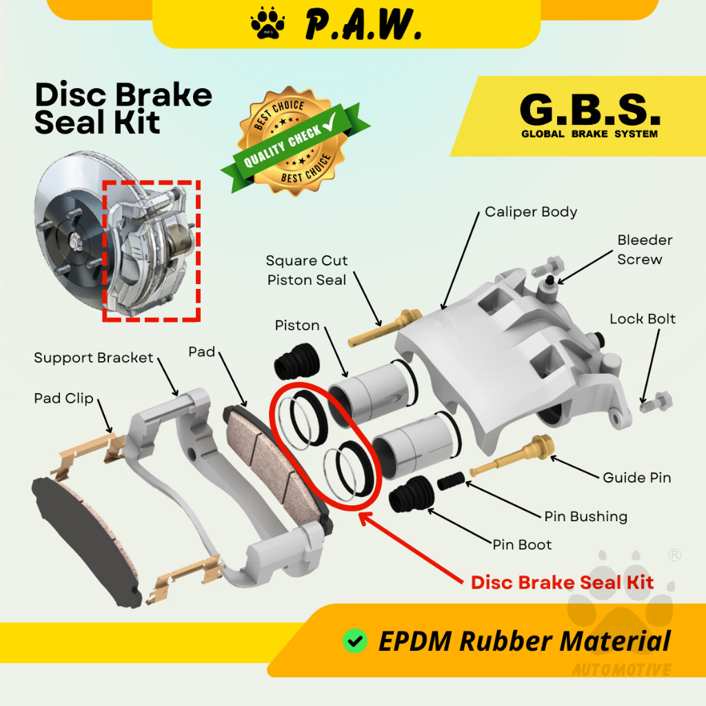 Second image of GBS Disc Brake Seal Kit For TOYOTA LN65 HILUX (Front) (Half Set)
