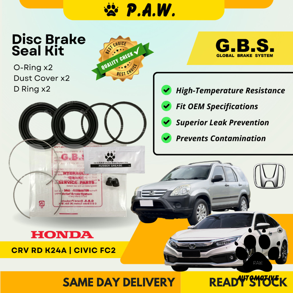 GBS Disc Brake Seal Kit For CRV RD S9A 2.0/2.4, Civic FC2 GL 2.0 (Front) (Half Set)