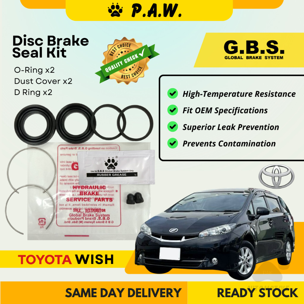 GBS Disc Brake Seal Kit For TOYOTA WISH 1.8 2.0 ZGE25W 2ZRA (Rear) (Half Set)