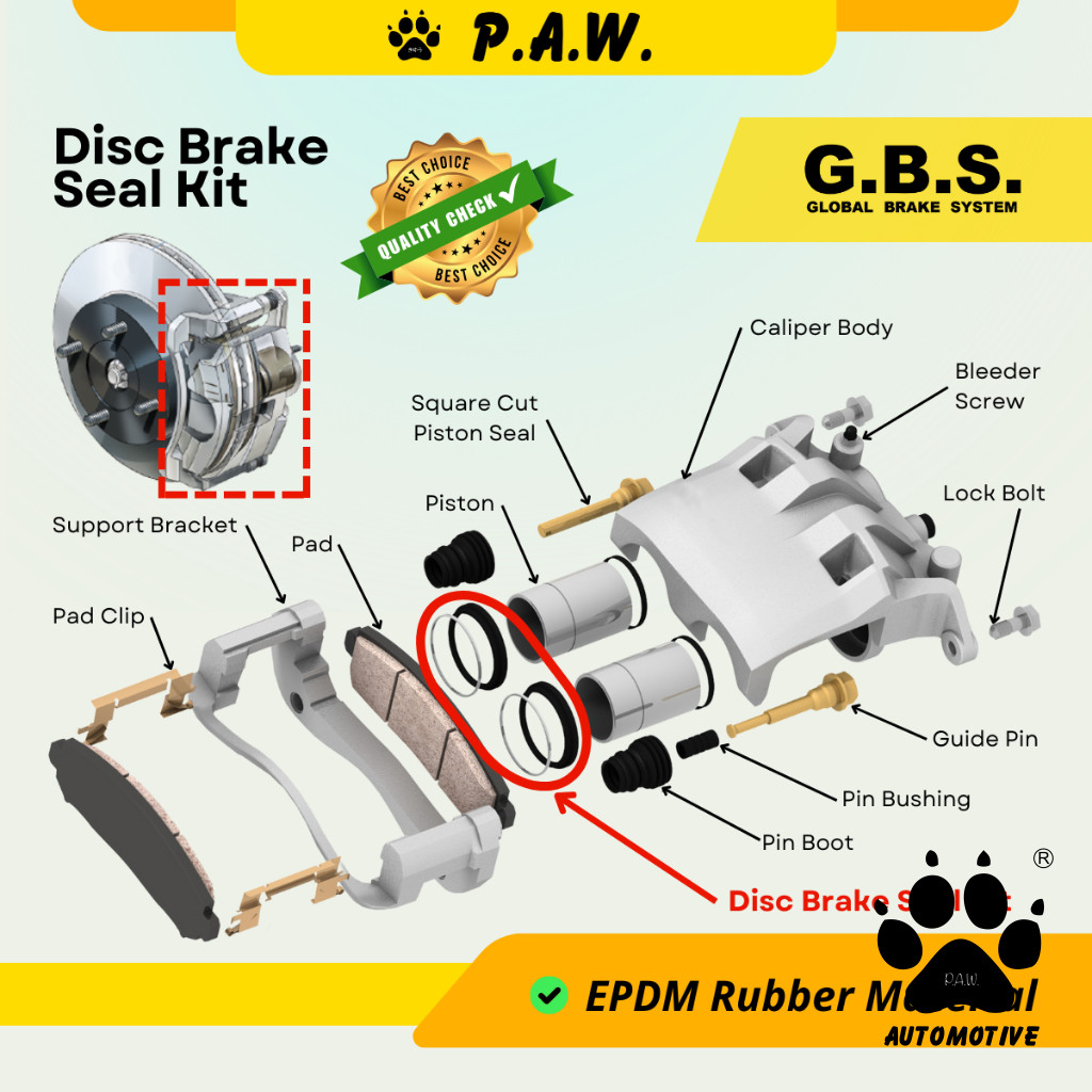 Second image of GBS Disc Brake Seal Kit For PROTON WIRA 1.5 (Front) (Half Set)