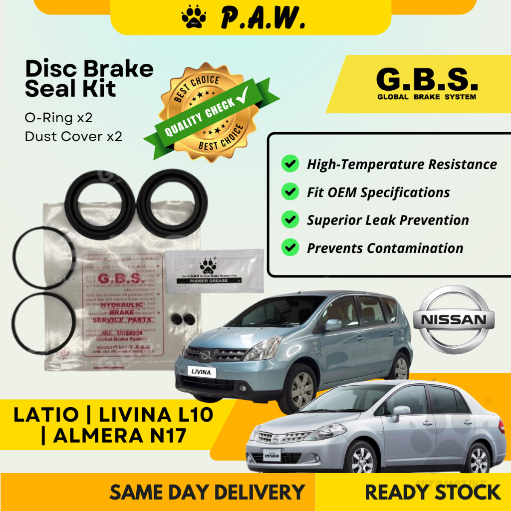GBS Disc Brake Seal Kit For NISSAN LIVINA LATIO L10, ALMERA N17 (Front) (Half Set)
