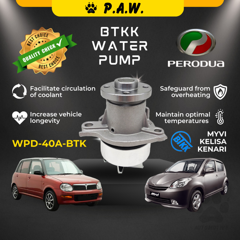 Perodua Kenari Kelisa Myvi 1.0,Viva 1.0 BTKK Water Pump 40A 16102-87244 (Longer - No water Jacket)