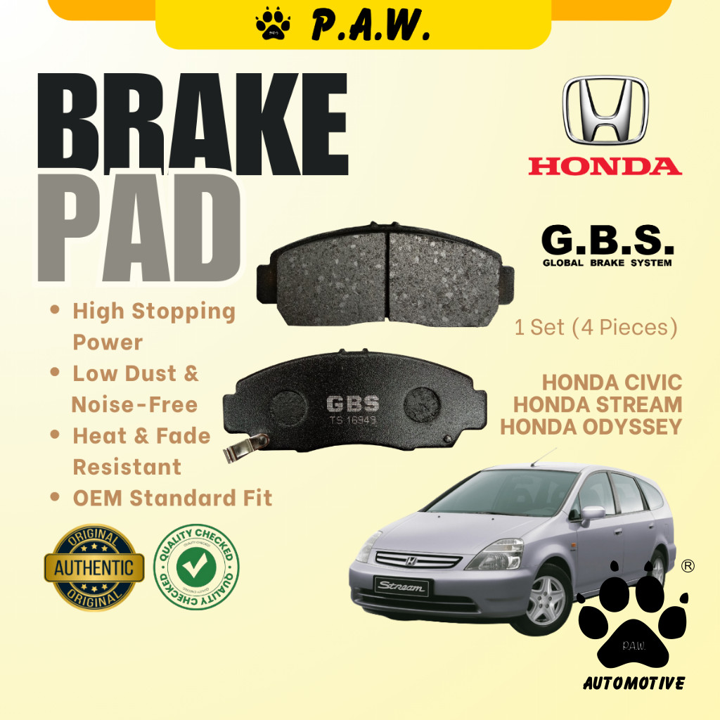 BRAKE PAD (GBS) FRONT : HONDA CIVIC SNA FD1 FD2 1906' TAO STREAM S7A 1900' ODYSSEY 1903' RB1 RB3 RN6 (T-15.5MM) B/PAD