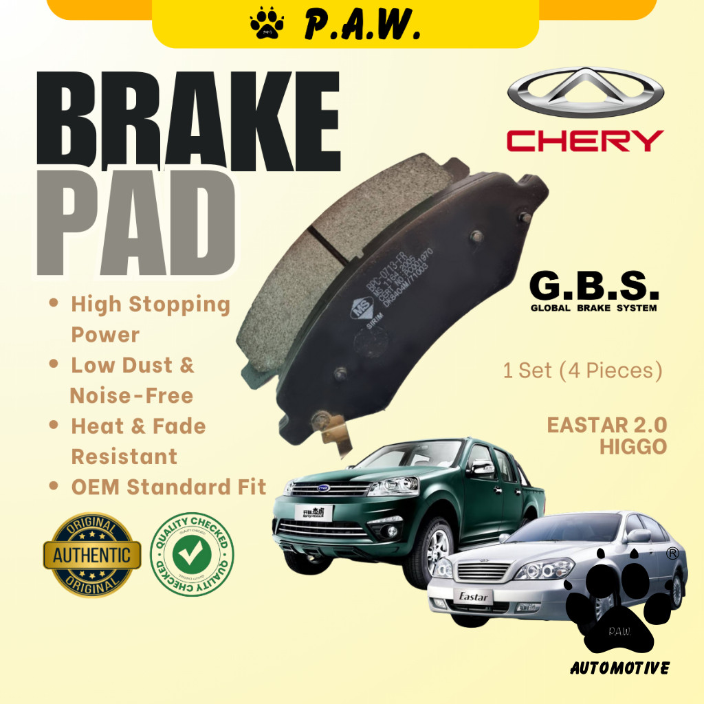 GBS BRAKE PAD FRONT : CHERY EASTAR 2.0 , CHERY HIGGO 2000~2008
