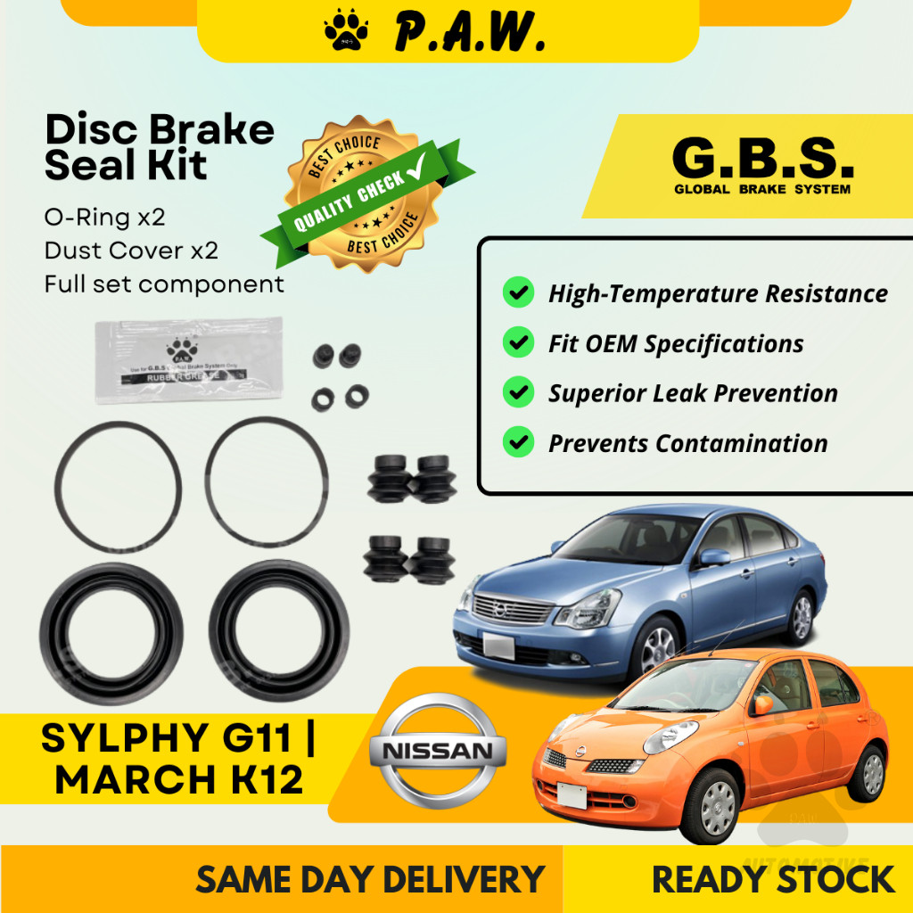 GBS Disc Brake Seal Kit For NISSAN SYLPHY 2.0 MARCH K12 (Front) (Full Set)