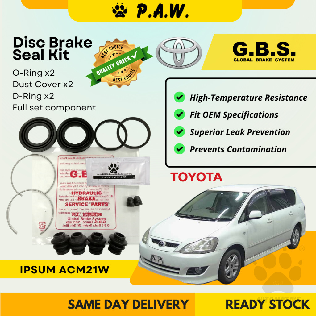 GBS Disc Brake Seal Kit For TOYOTA IPSUM 2.4 ACM21W (Rear) (Full Set)