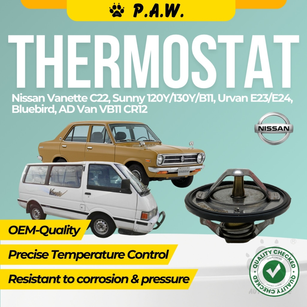 Thermostat for Nissan Vanette C22, Sunny 120Y/130Y/B11, Urvan E23/E24, Bluebird, AD Van VB11 CR12 82°C (With Oring)